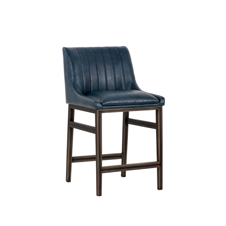 Vintage Blue Faux Leather Counter Stool with Bronze Frame