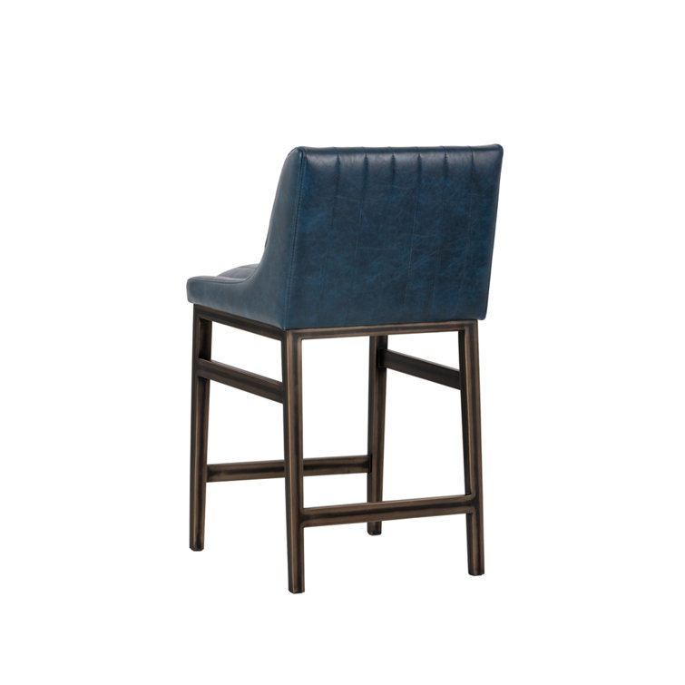 Vintage Blue Faux Leather Counter Stool with Bronze Frame
