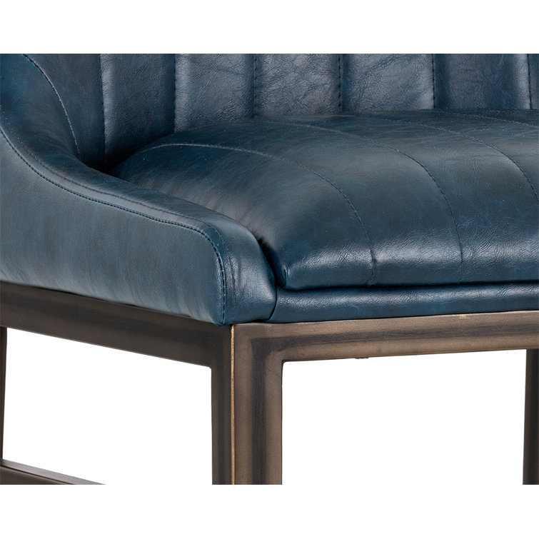 Vintage Blue Faux Leather Counter Stool with Bronze Frame