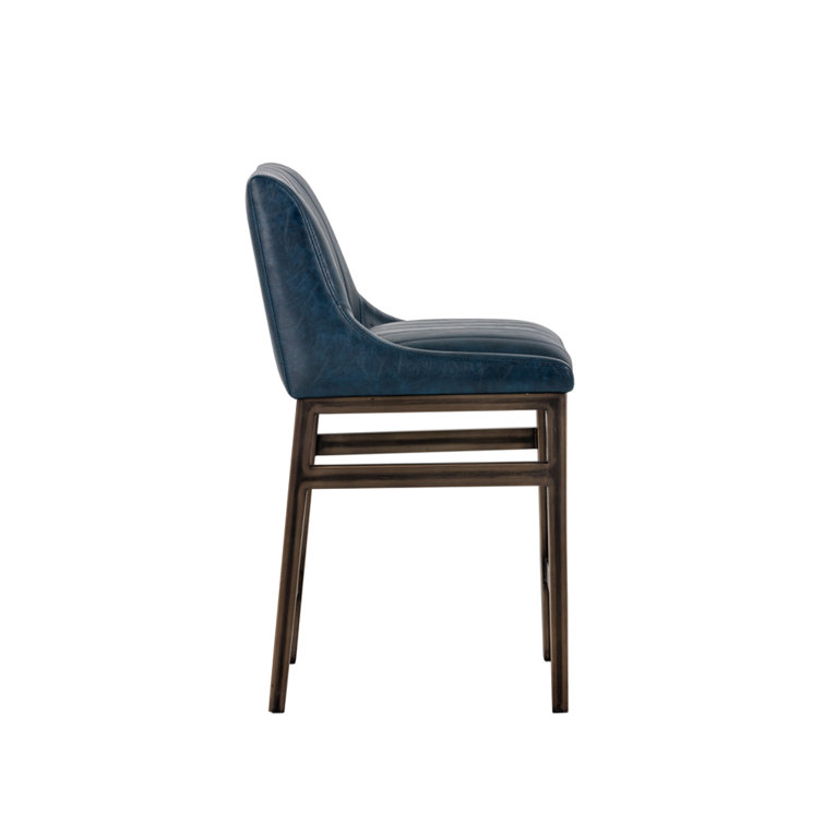 Vintage Blue Faux Leather Counter Stool with Bronze Frame
