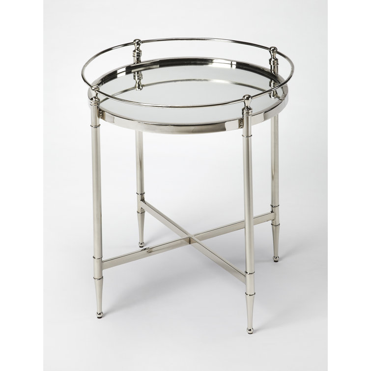Crosby Round Mirrored Glass and Metal Side Table