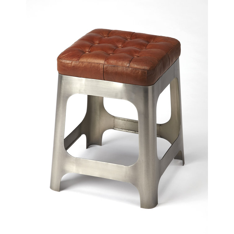 Rustic Loft 20" Brown Leather and Iron Counter Stool