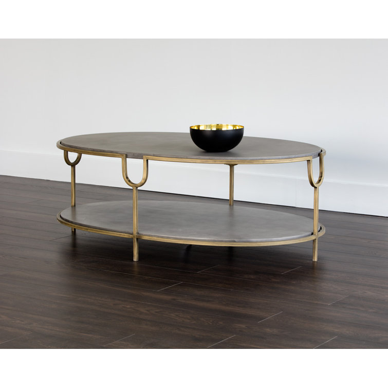 Arya Contemporary Oval Gray Coffee Table with Storage