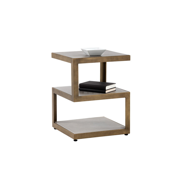 Solterra 18'' Square Concrete and Antique Brass Modern End Table