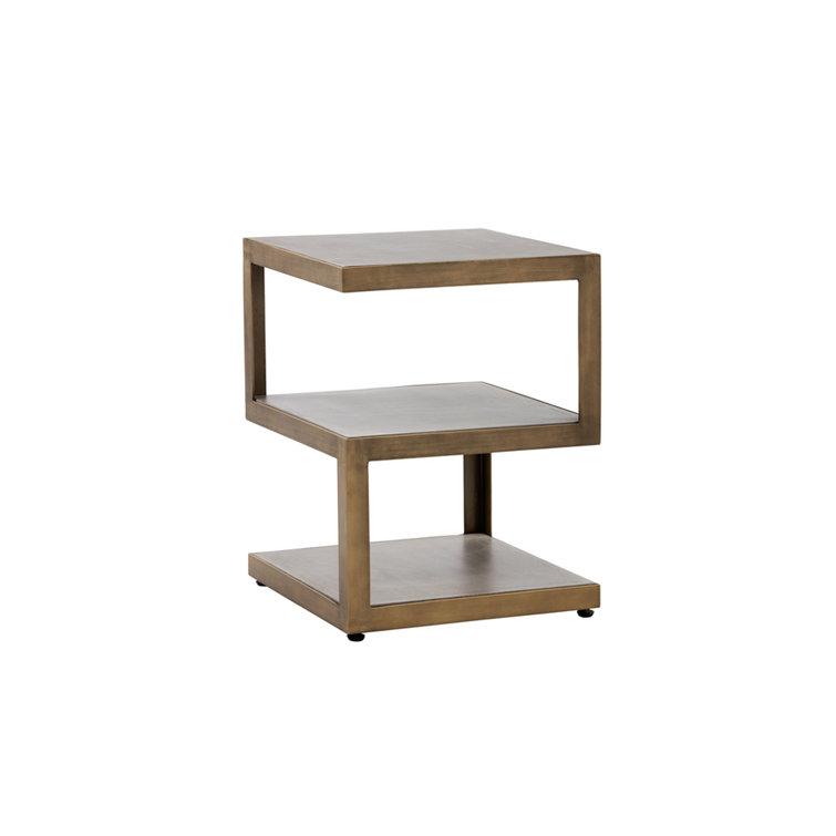 Solterra 18'' Square Concrete and Antique Brass Modern End Table