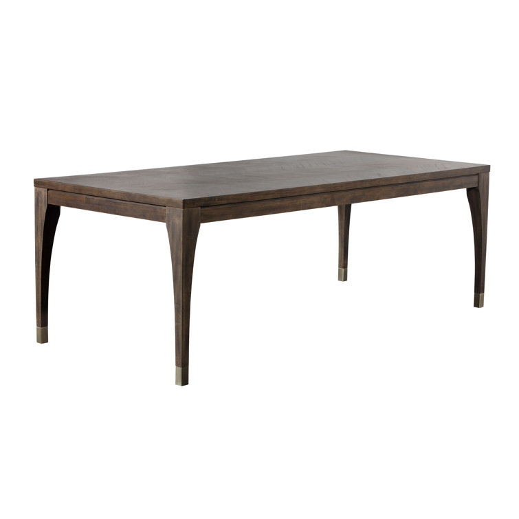 Chevron Smoked Acacia Wood Rectangular Dining Table with Brass Nickel Caps