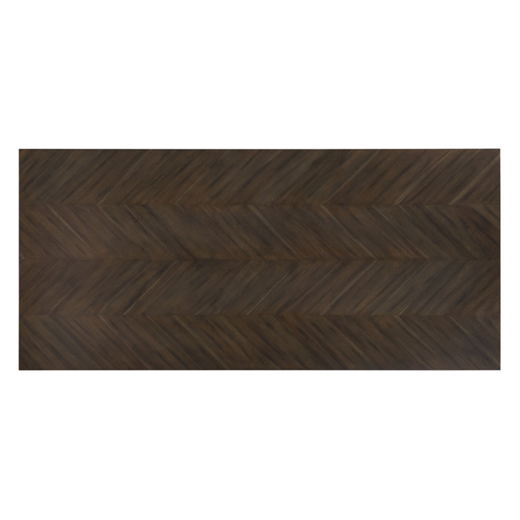 Chevron Smoked Acacia Wood Rectangular Dining Table with Brass Nickel Caps