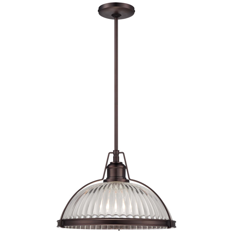 8'' Mini Pendant Light in Dark Brushed Bronze with Ribbed Clear Glass
