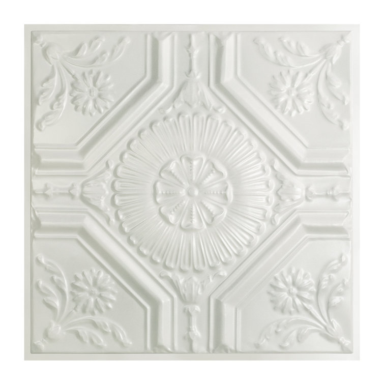 Gloss White Floral Pattern Tin Ceiling Tile Pack