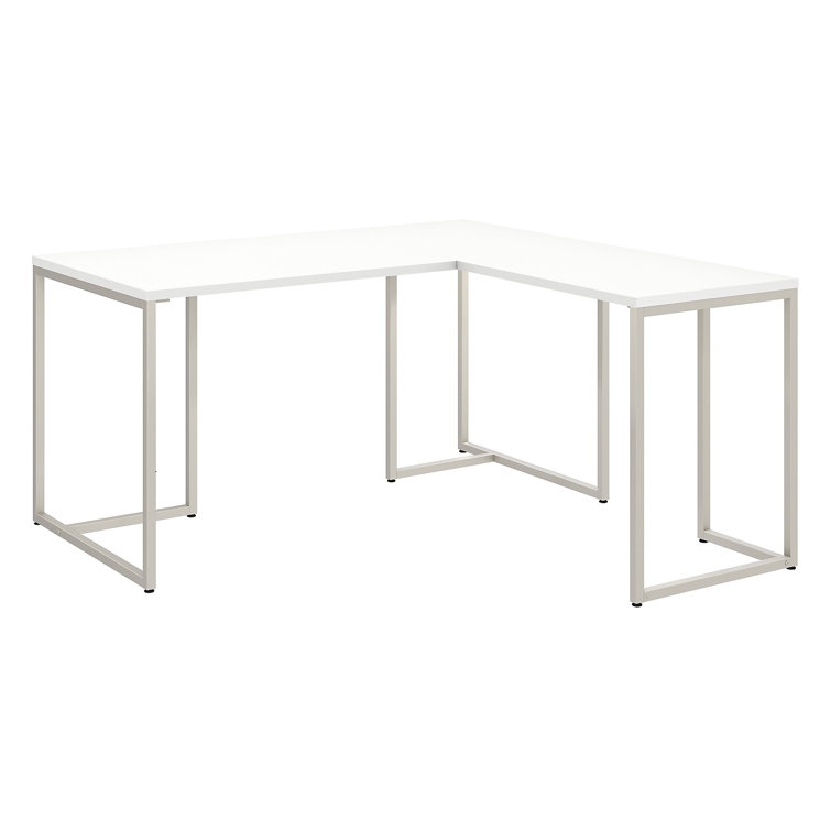 White L-Shaped Home Office Desk with Filing Cabinet