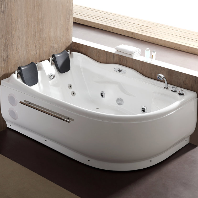 70.9'' White Acrylic Corner Whirlpool Bathtub with Faucet