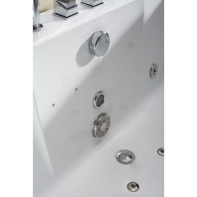 70.9'' White Acrylic Freestanding Whirlpool Bathtub with Glass Panel