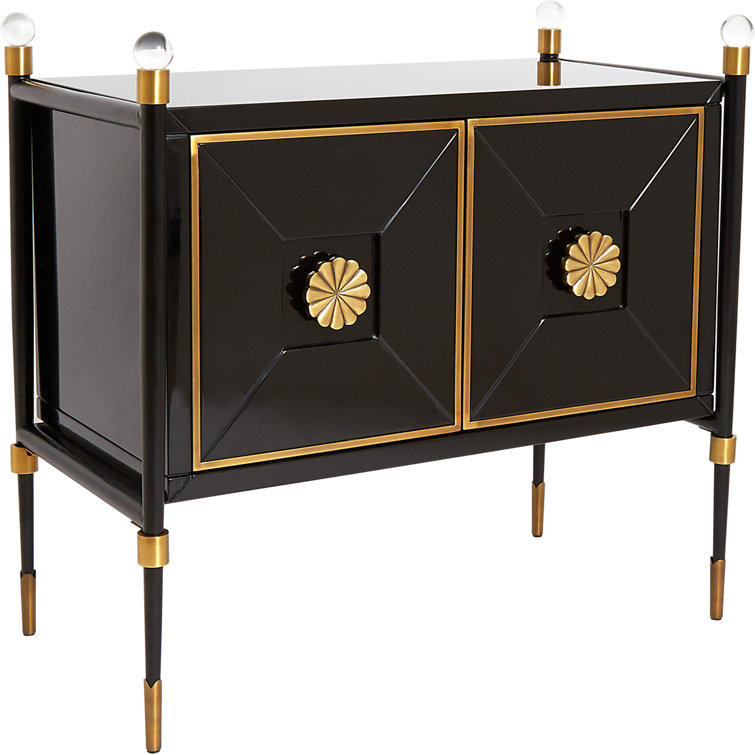 Black Lacquer and Brass Accent Cabinet with Adjustable Shelving