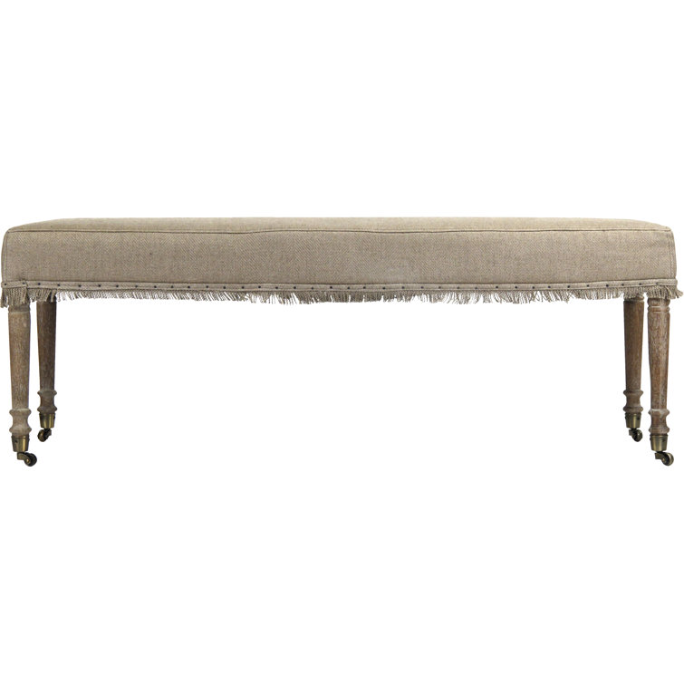 Laurent Hemp Linen Upholstered Bench with Limed Grey Oak Legs
