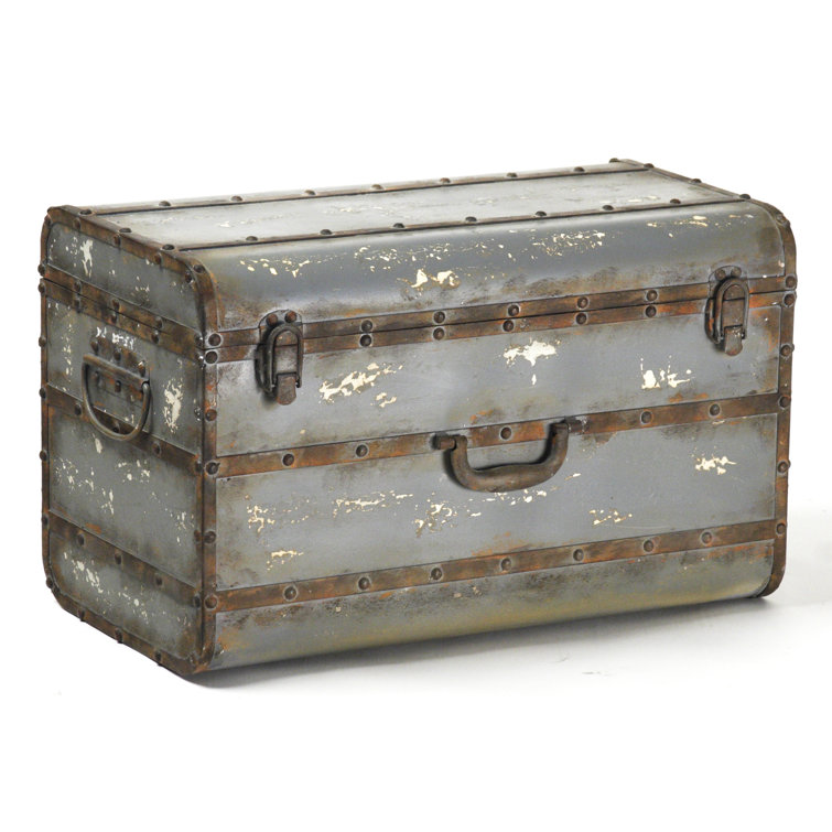Antique Grey Iron Storage Trunk with Handles