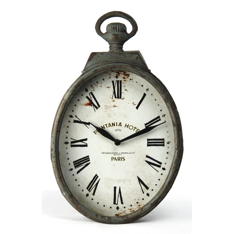 Antique Grey Distressed Iron Pocket Watch Wall Clock