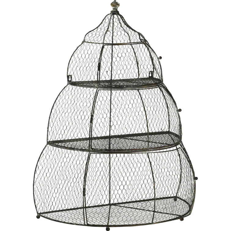 Antique Grey Iron Three-Tiered Bird Cage