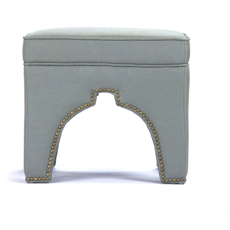 Sea Foam Green Linen Square Storage Stool with Nailhead Trim