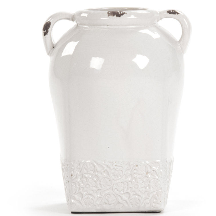 Distressed Crackle White Ceramic Decorative Table Vase