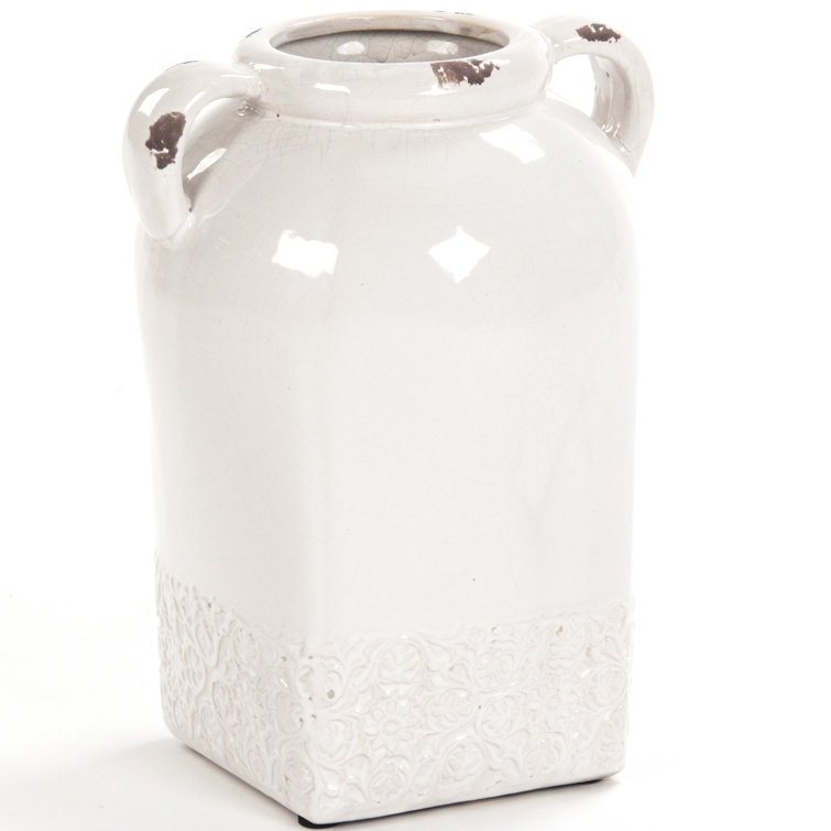 Distressed Crackle White Ceramic Decorative Table Vase