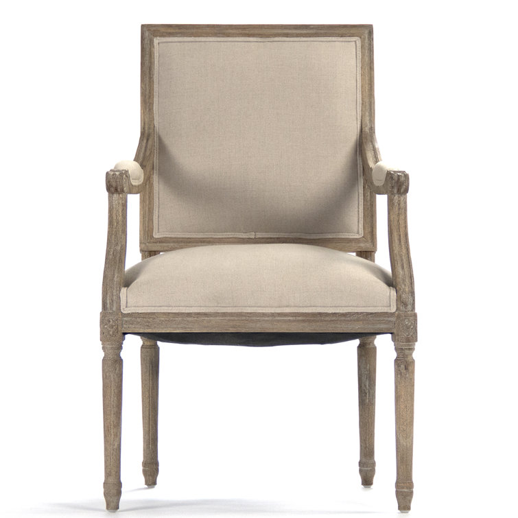Limed Gray Oak and Natural Linen Louis Armchair