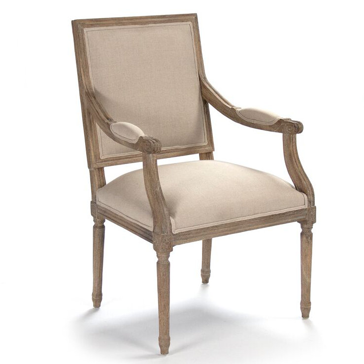 Limed Gray Oak and Natural Linen Louis Armchair