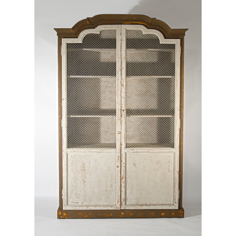 Distressed Brown and Antique Off-White Pine China Cabinet