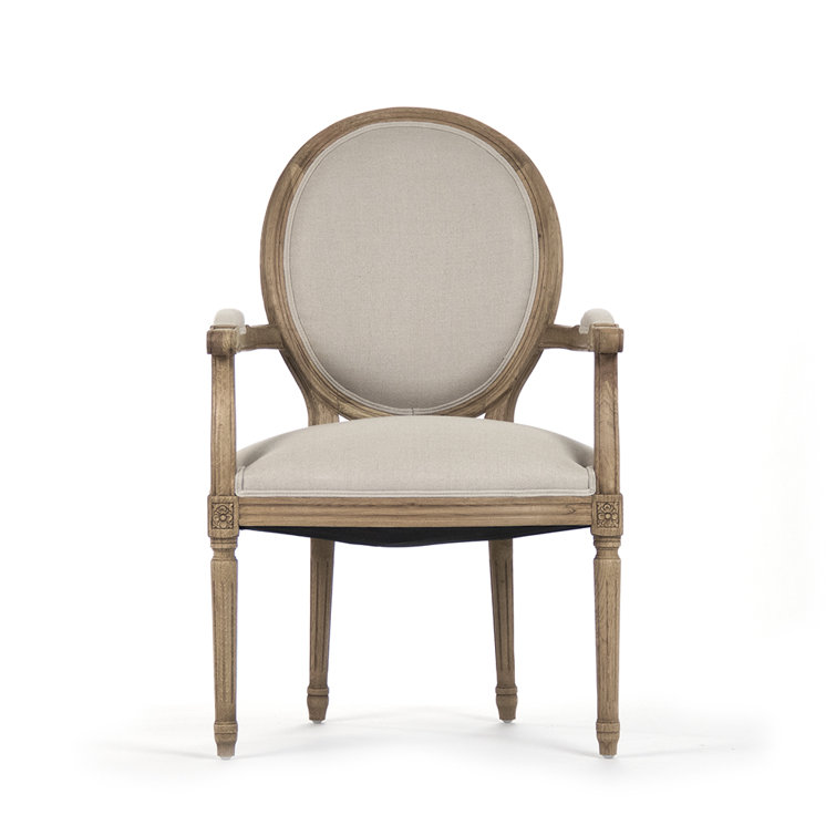 Zentique Natural Oak and Linen Medallion Armchair