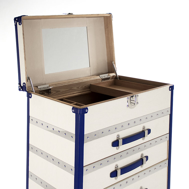 Adalyn Glam White Ash Wood Accent Chest with Silver Hardware
