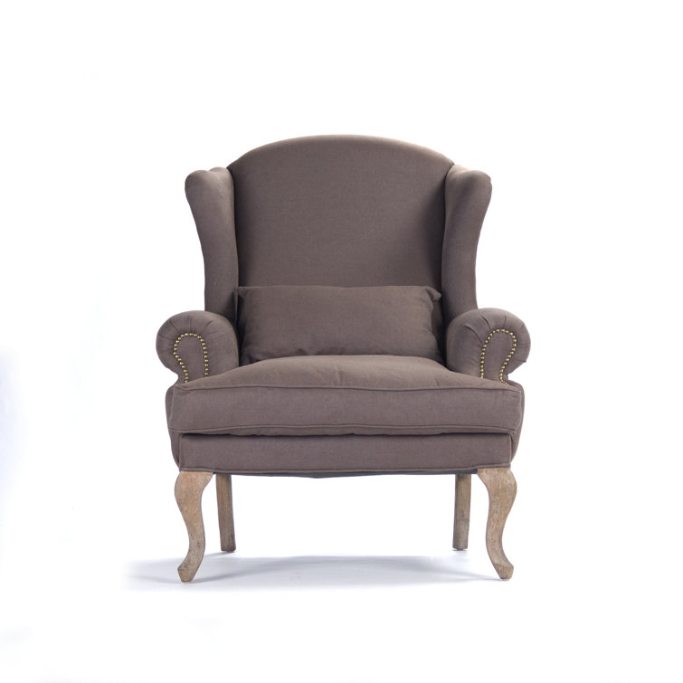 Aubergine Linen Wingback Chair with Light Brown Legs