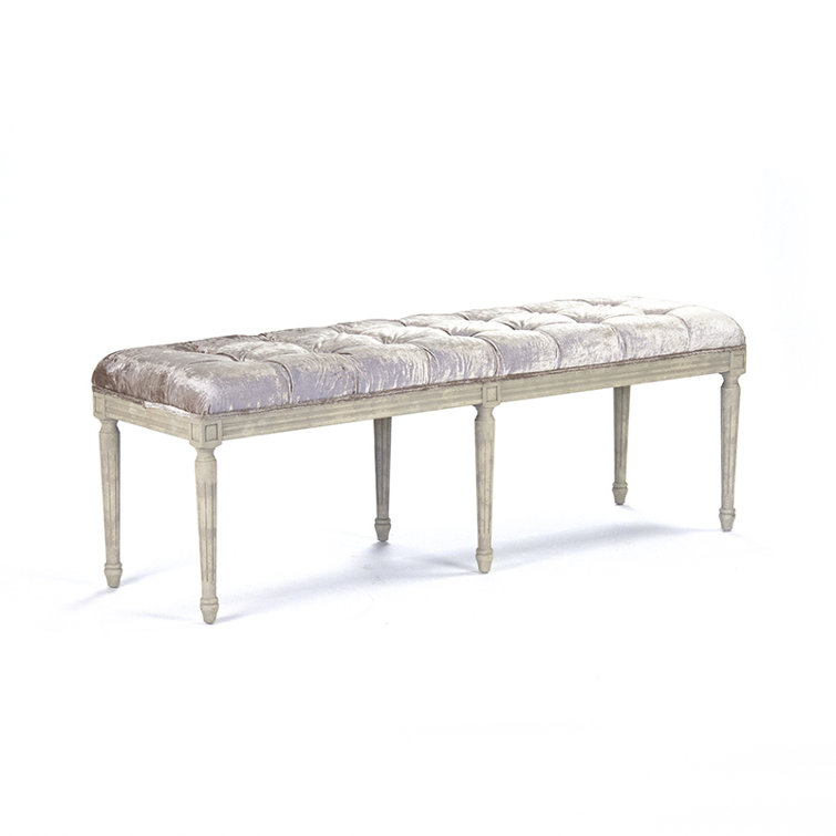 Elegant Louie Crushed Champagne Velvet Upholstered Bench
