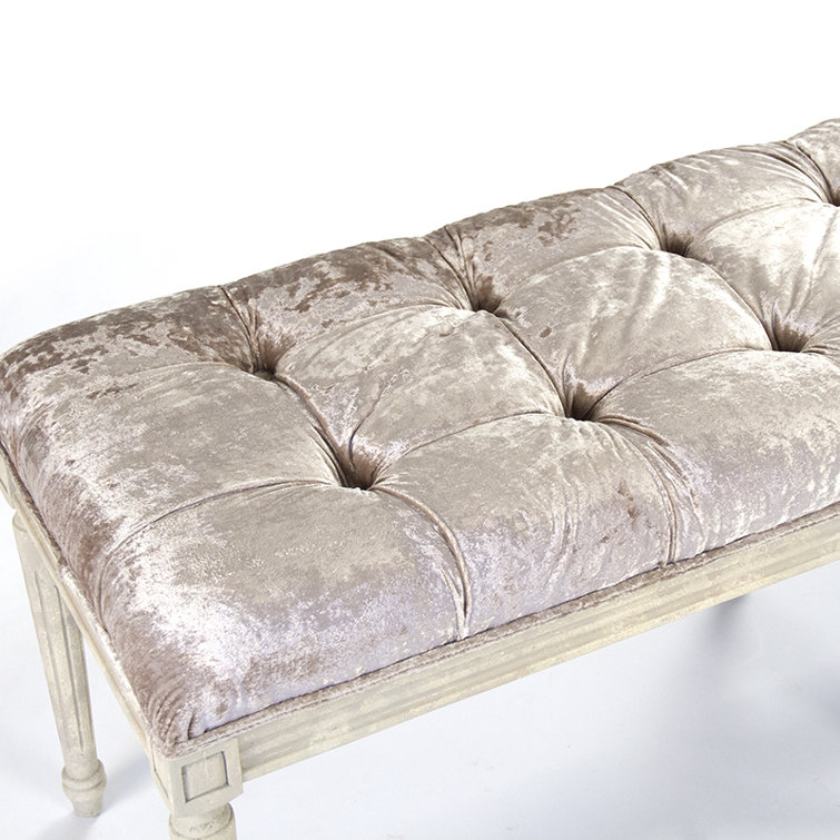 Elegant Louie Crushed Champagne Velvet Upholstered Bench