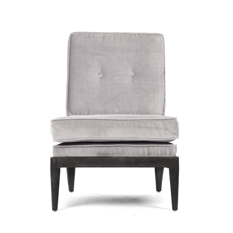 Gray Velvet Tufted Slipper Chair with Wood Legs