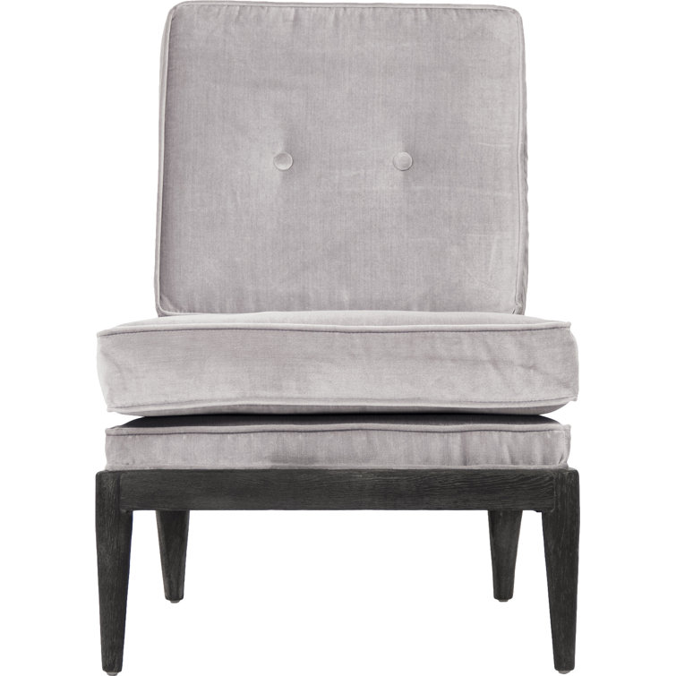 Gray Velvet Tufted Slipper Chair with Wood Legs