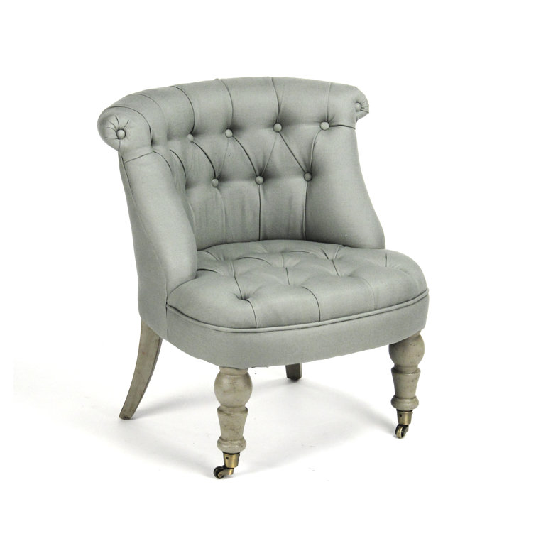 Amelie Sage Linen Blend Wood Slipper Chair with Tufted Back