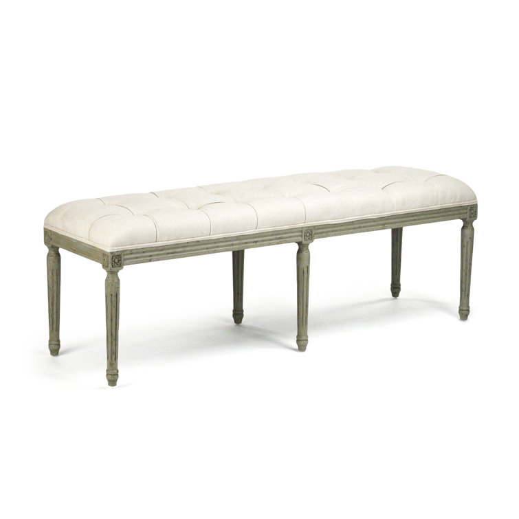 Louis Off-White Cotton Tufted Bench with Birch Frame