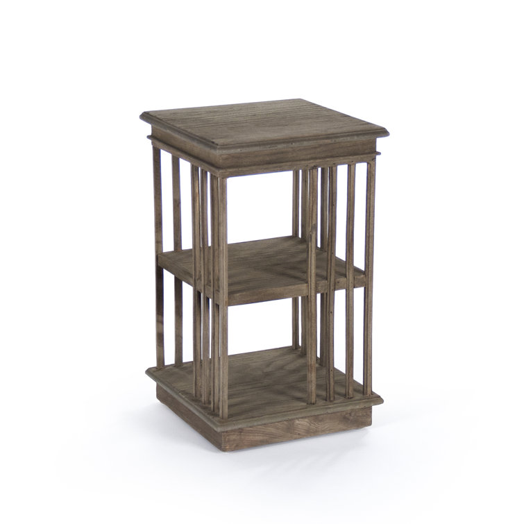 Small Elm Wood Rectangular End Table with Open Cage Design