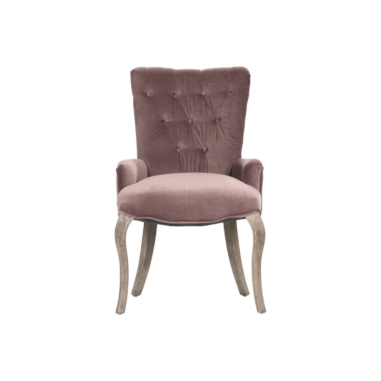Iris Rose Velvet and Limed Grey Oak Tufted Accent Chair
