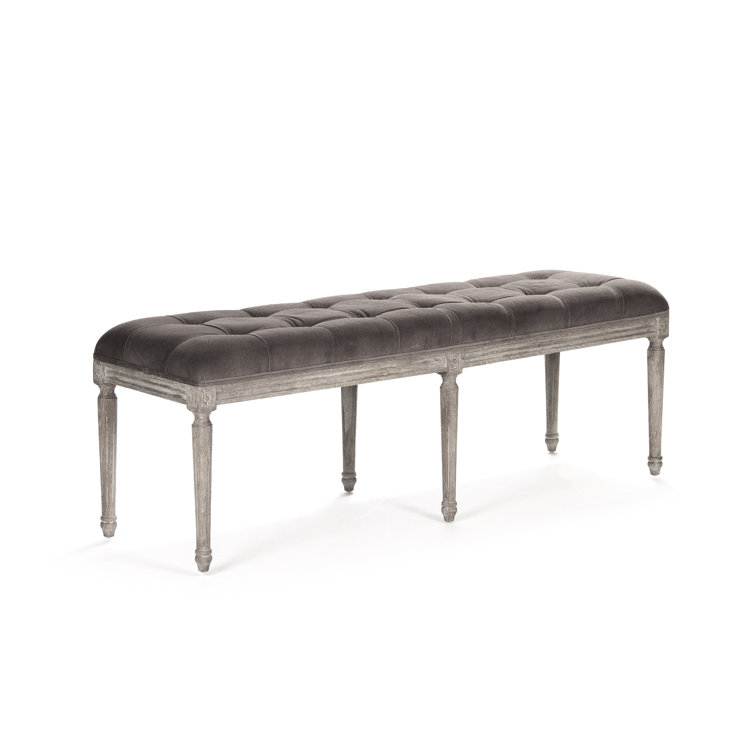 Louis 54'' Limed Grey Oak and Brown Velvet Tufted Bench