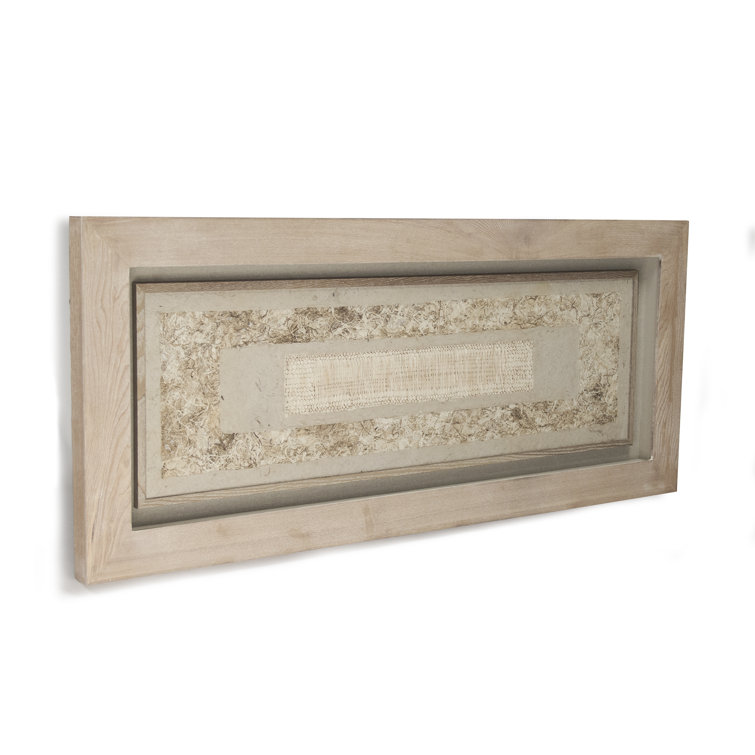 Tan Fir-Wood Framed Abstract Mixed Media Artwork