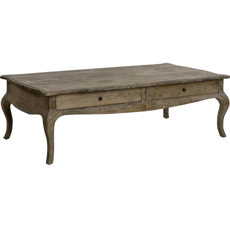 Limed Grey Solid Wood Coffee Table with Curved Legs