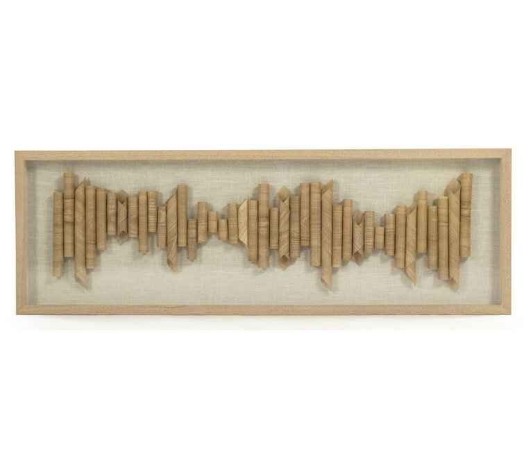 Tan Framed Abstract Wood Veneer Wall Art