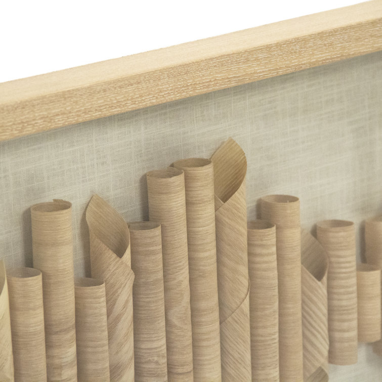 Tan Framed Abstract Wood Veneer Wall Art