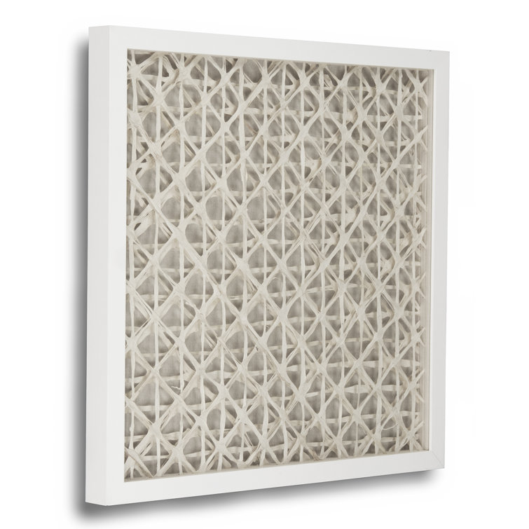 Off-White Abstract Criss Cross Paper Art with White Frame