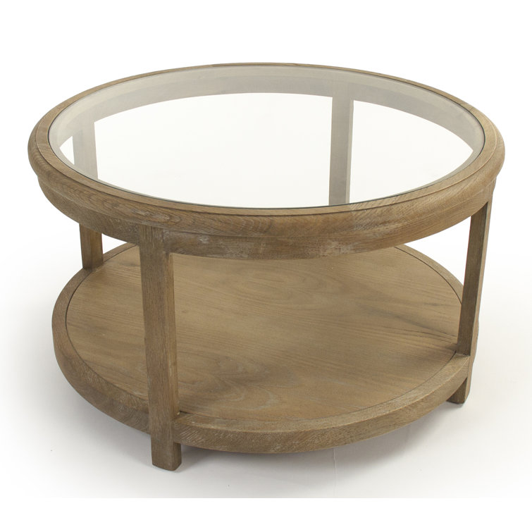Odo Round Brown Oak and Glass Coffee Table