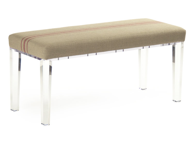 Natural Linen Red Pinstripe Acrylic Leg Bench