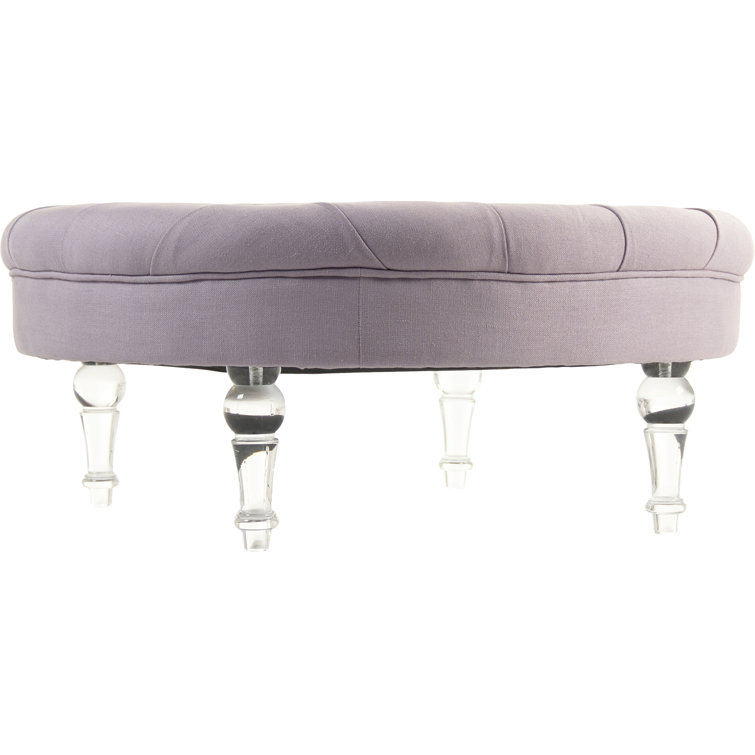 Adalene Lilac Linen Round Upholstered Ottoman with Acrylic Legs