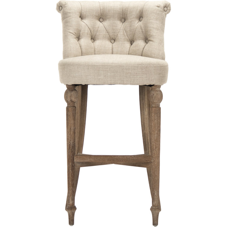 Amelie Limed Grey Oak Bar Stool with Cream Linen