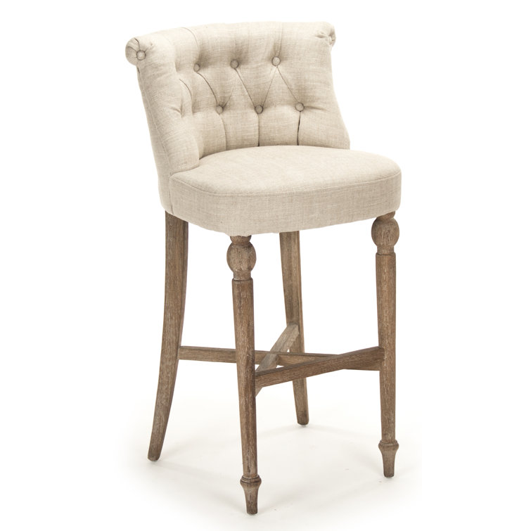 Amelie Limed Grey Oak Bar Stool with Cream Linen