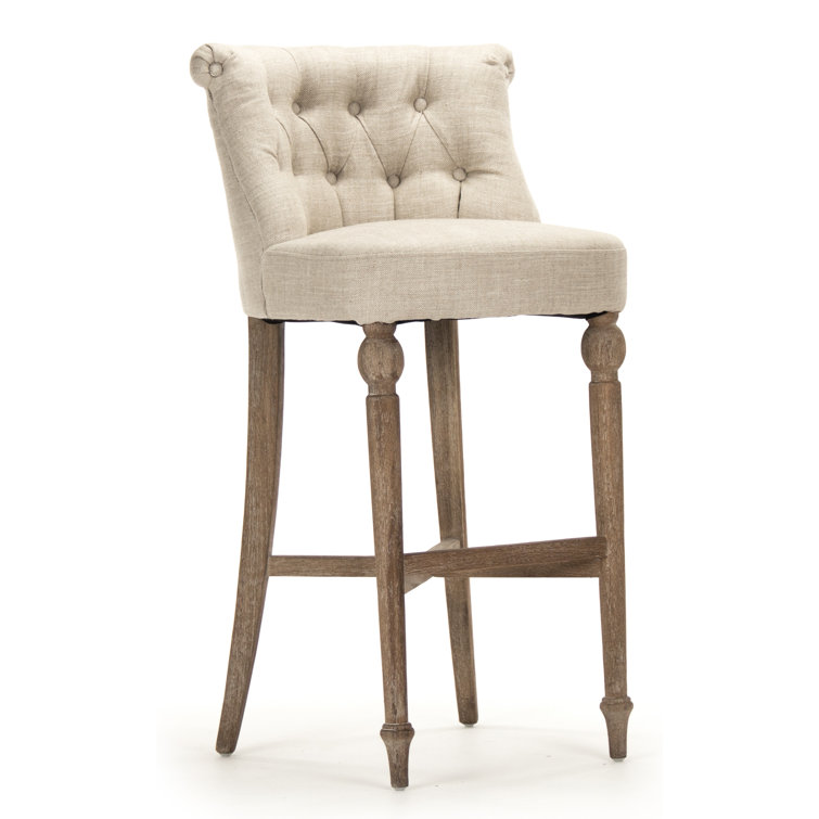 Amelie Limed Grey Oak Bar Stool with Cream Linen